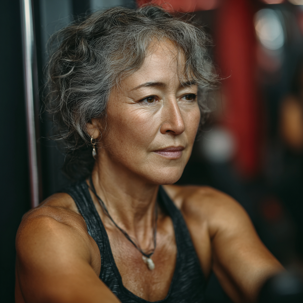 Активные пожилые люди на тренировке