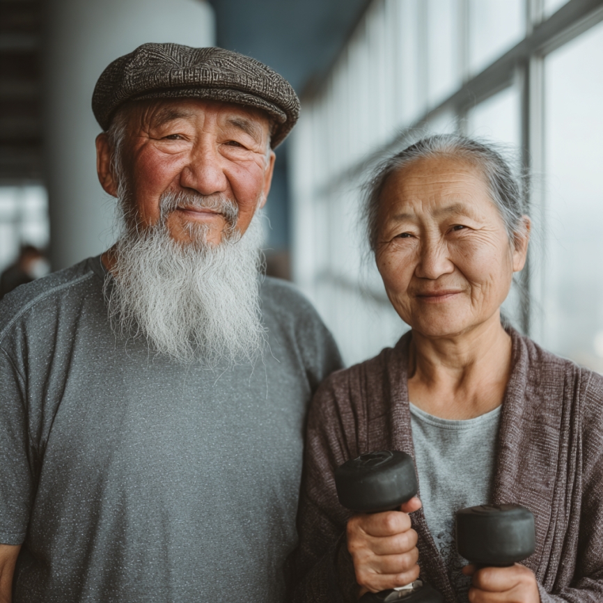 Тренер работает с группой пожилых людей